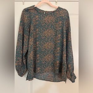 Elegant Floral Women's Blouse - Teal and Peach